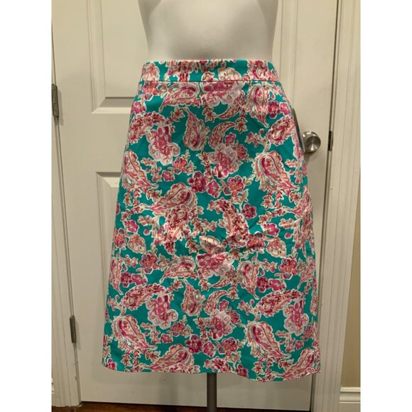 J. Crew Teal Green & Pink Floral Patterned Pencil Skirt Size 14 NWT! - Picture 1 of 7